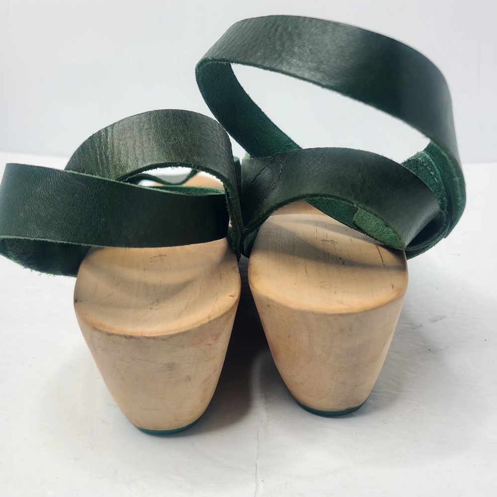 TRIPPEN Orinoco Wooden Clog Strappy Sandal Green Leather EU 39 US 8 - Picture 7 of 9